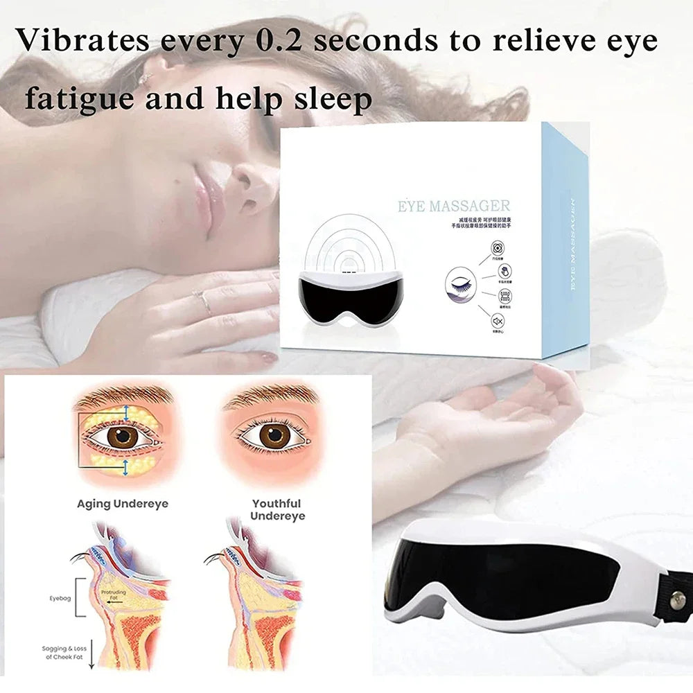 Masque de massage électrique pour les yeux, amélioration de la vision des yeux, migraine, front, lunettes de soins des yeux, massage sans fil, vibration, soins de santé