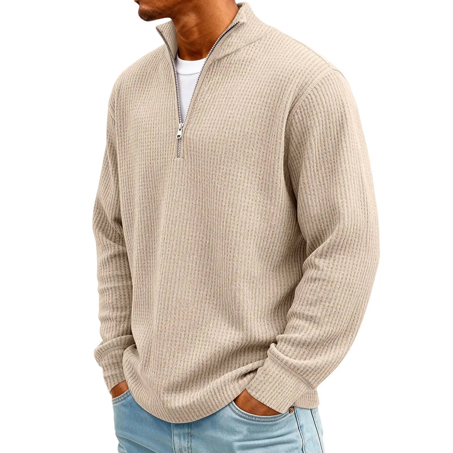 Sweat Col Polo Homme — Manches Longues, Fermeture Éclair, Coupe Ample | Automne-Hiver