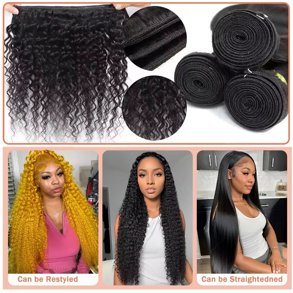 Paquets Cheveux Humains Remy Brésiliens UVEOUS 15A — Jerry Curly Vierge 100% Non Traités, 8-42 Pouces, Couleur Naturelle | TechNova X