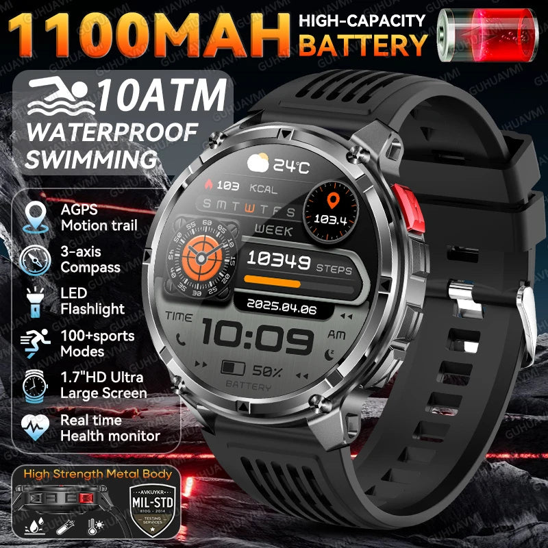 Smartwatch GPS GUHUAVMI T-Rex3 Pro 2026 — AMOLED 1,7", Batterie 1100mAh, 10 ATM, 100+ Modes Sport