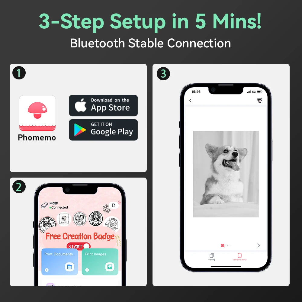 Phomemo M08F imprimante thermique A4 sans fil Bluetooth, étiqueteuse Portable pour l'expédition au bureau à domicile, Compatible iOS Android PC