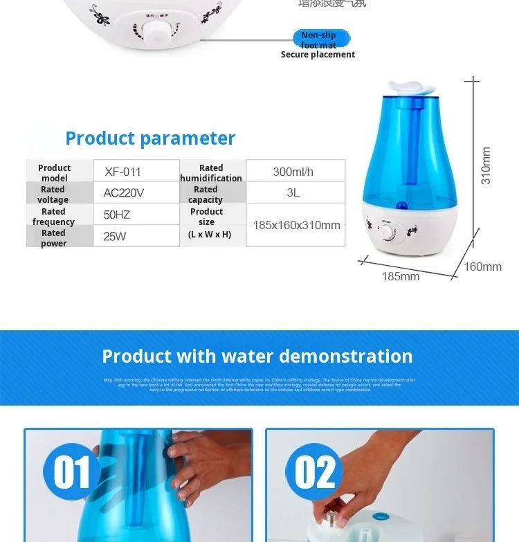 Humidificateur Ultrasonique 4L — Double Pulvérisation, Arrêt Auto & Contrôle Tactile