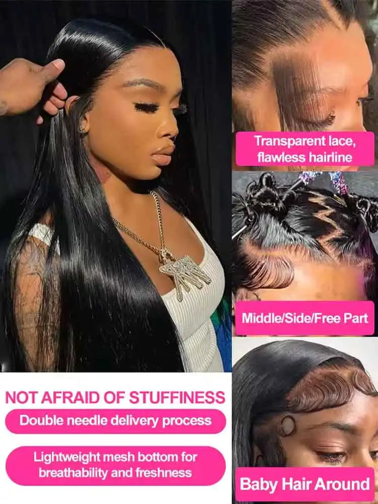 Perruque Cheveux Humains Lace Front HD — 13x4 / 13x6 / 5x5 | Densité 250% | 16-42 Pouces | Sans Colle