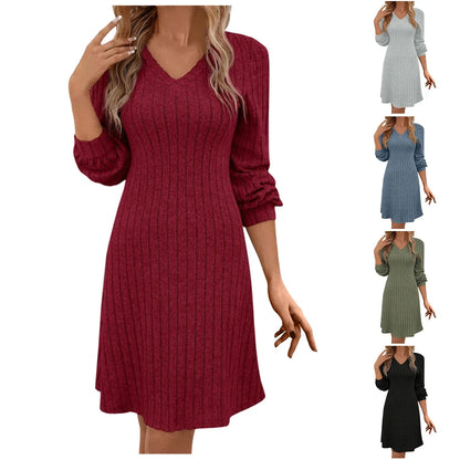 Robe Pull Femme — Col Rond, Manches Longues, Longueur Genou, 5 Coloris | TechNova X