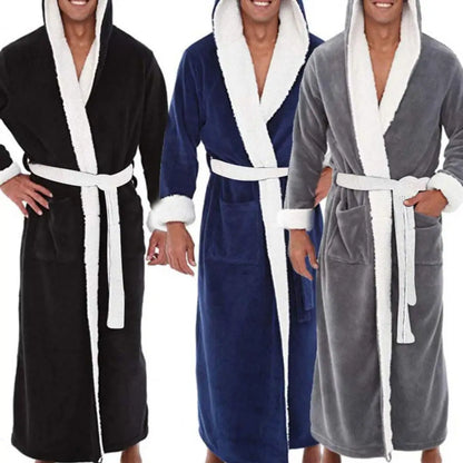 Peignoir Polaire Corail Homme — Robe de Bain Longue avec Poches, Automne-Hiver