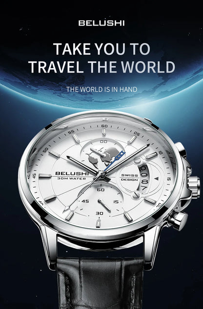 Montre Homme CHENXI B-576 — Chronographe Quartz, Bracelet Cuir, Aiguilles Lumineuses