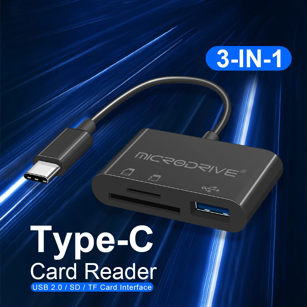 Type USB C HUB 3 en 1 pour carte mémoire/flash USB/adaptateur de carte SD/USB 2.0/3.0/lecteur de carte Micro Mini SD/carte TF 3 emplacements