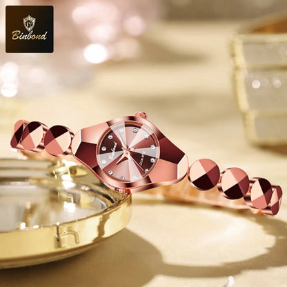 Montre Femme Quartz BINBOND N220 — Bracelet Acier Inoxydable, Style Luxe, 3 ATM, 4 Coloris