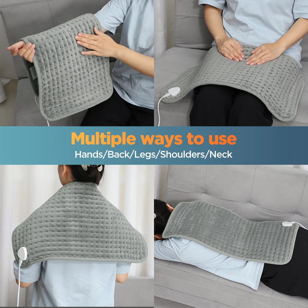 Coussin Chauffant Électrique 60x30cm — 10 Niveaux 30-70°C, Minuterie & Micro-Velours Lavable