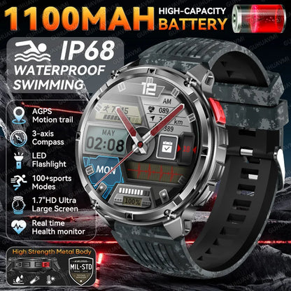Smartwatch GUHUAVMI HT33 — AMOLED Saphir 1,7", Batterie 1100mAh, 100+ Sports, IP68