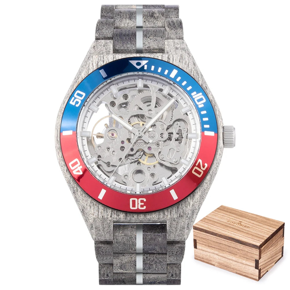 Montre Mécanique en Bois Homme BOBO BIRD — Squelette Lumineux, Étanche 3 ATM, Gravure Personnalisée, 6 Modèles | TechNova X