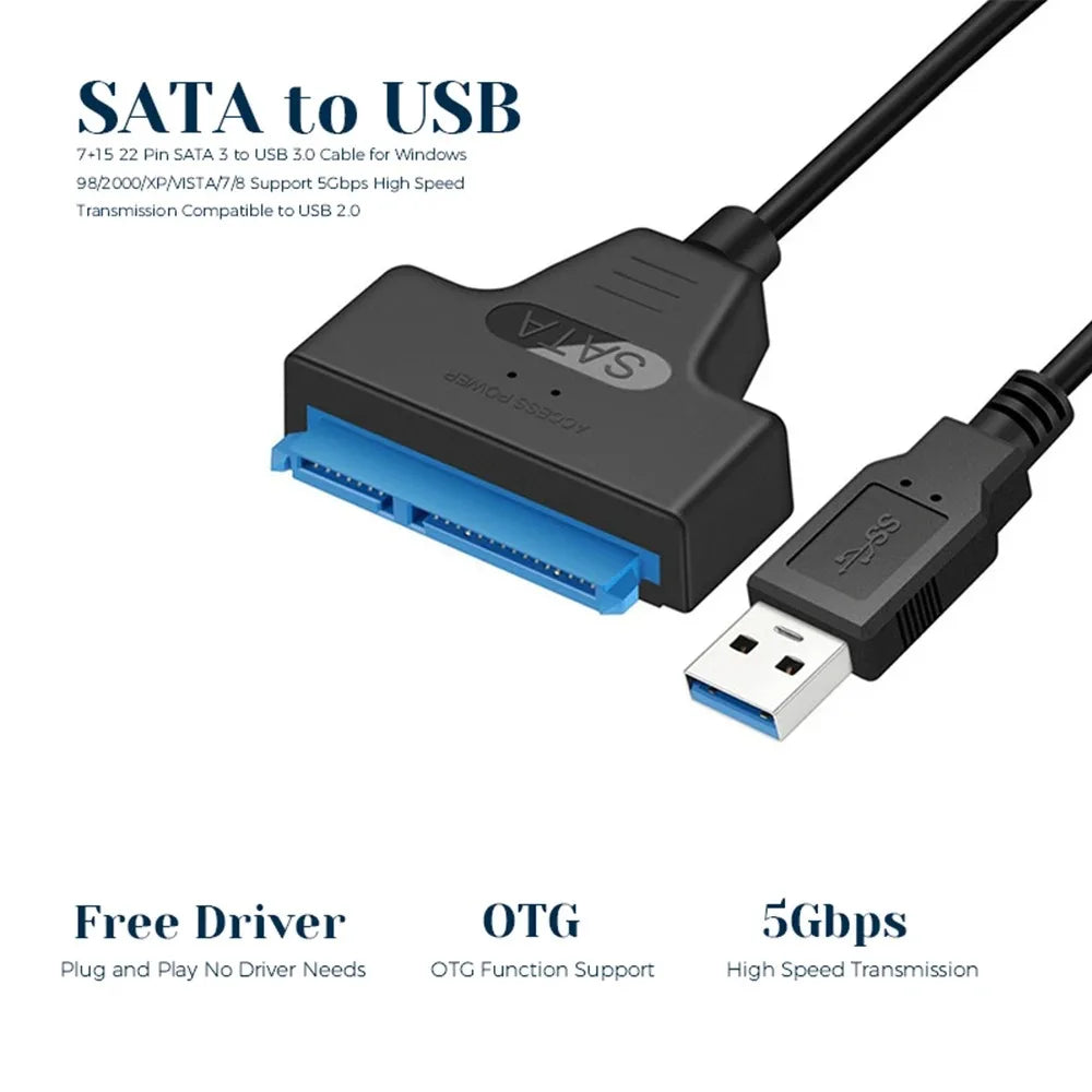 Adaptateur USB vers SATA, câble convertisseur USB 3.0 2.0 vers SATA pour disque dur SSD HDD 2.5 pouces, accessoires d'adaptateur externe