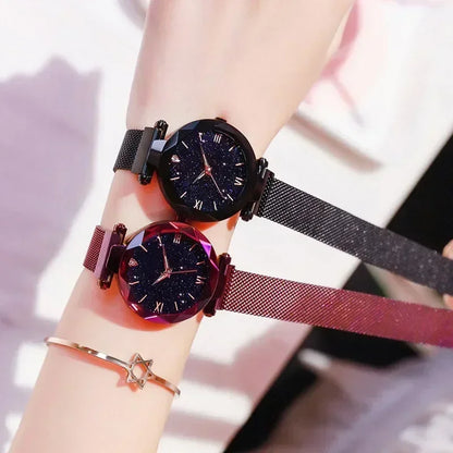 Montre Quartz Femme RUNERR — Cadran Ciel Étoilé 33 mm, Bracelet Magnétique Maille Acier Ajustable, Lumineux, 5 Coloris | TechNova X