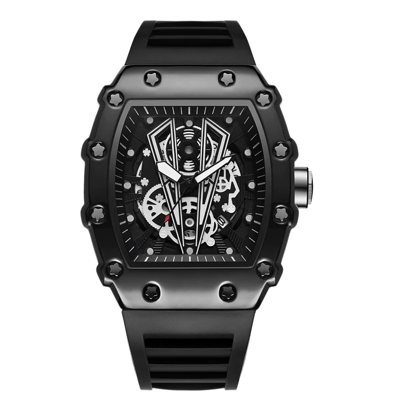 Montre Homme Quartz WLISTH — Cadran Squelette, Bracelet Silicone, 3 ATM, Style Sport Luxe