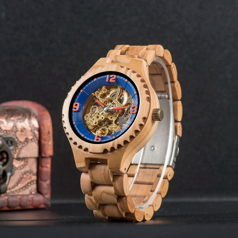 Montre Mécanique en Bois Homme BOBO BIRD — Squelette Lumineux, Étanche 3 ATM, Gravure Personnalisée, 6 Modèles | TechNova X