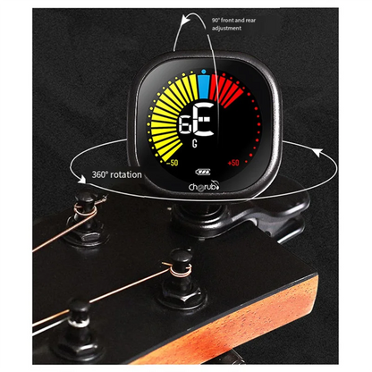 Accordeur de guitare Cherub supérieur, accordeur multifonction à clipser avec écran couleur LED pour violon ukulélé Rechargeable