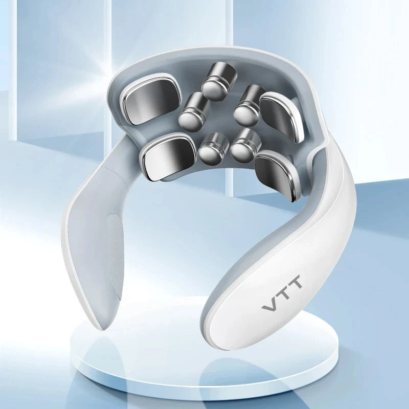 Electric Neck Massager with Heat, Cordless Shoulder Cervical Pain Relief, Portable Muscle Massage