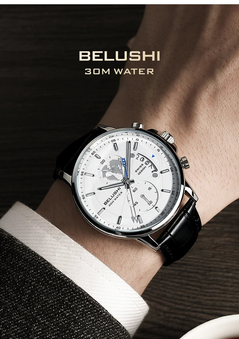 Montre Homme CHENXI B-576 — Chronographe Quartz, Bracelet Cuir, Aiguilles Lumineuses