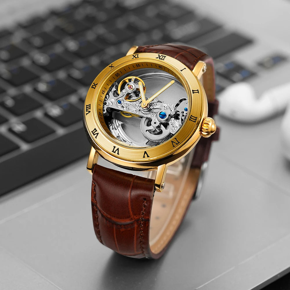 Montre Mécanique Automatique Squelette FORSINING FS134 — Aiguilles Lumineuses, Bracelet Cuir ou Acier