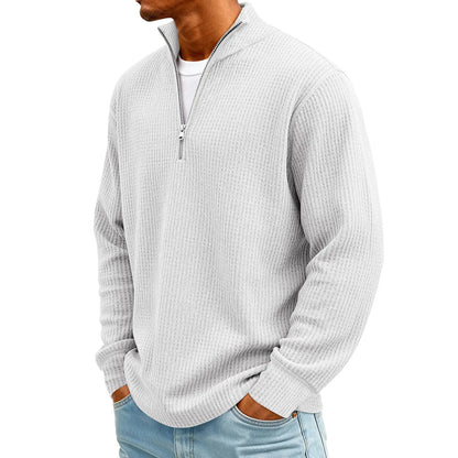 Sweat Col Polo Homme — Manches Longues, Fermeture Éclair, Coupe Ample | Automne-Hiver