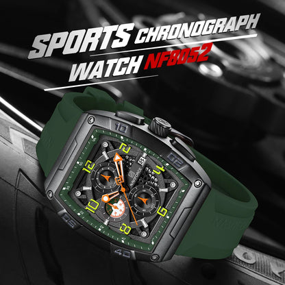 Montre Quartz Sport Homme NAVIFORCE NF8052 — Grand Cadran 44 mm, Chronographe, Aiguilles Lumineuses, Bracelet Silicone, 13 Coloris | TechNova X