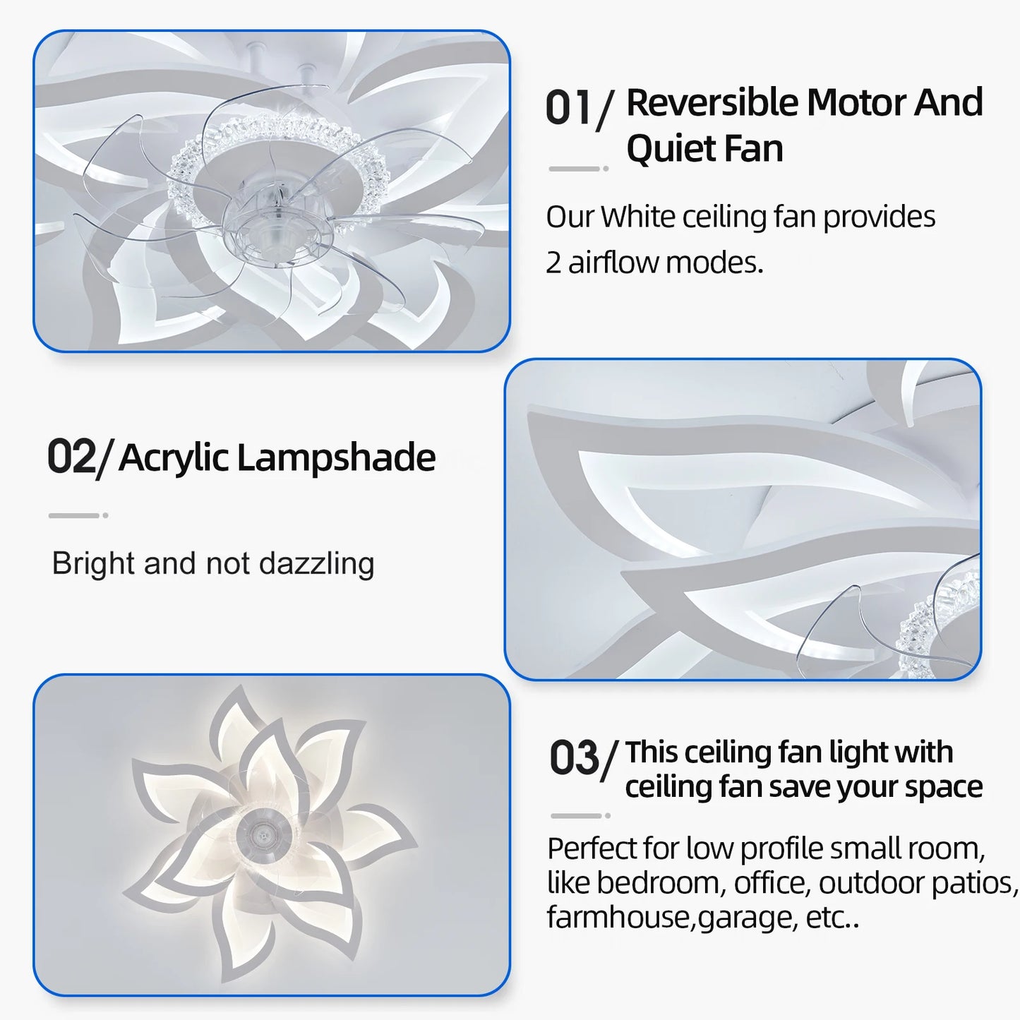 Ventilateur de Plafond Intelligent LED Jelena — 6 Vitesses, App & Télécommande, Mode Été/Hiver