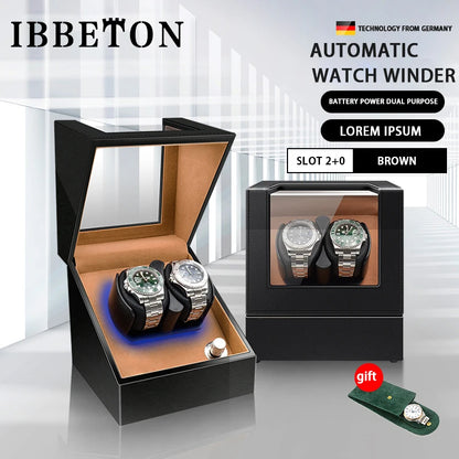 Remontoir de Montre IBBETON — Fibre de Carbone & Bois, Moteur Mabuchi Silencieux, LED