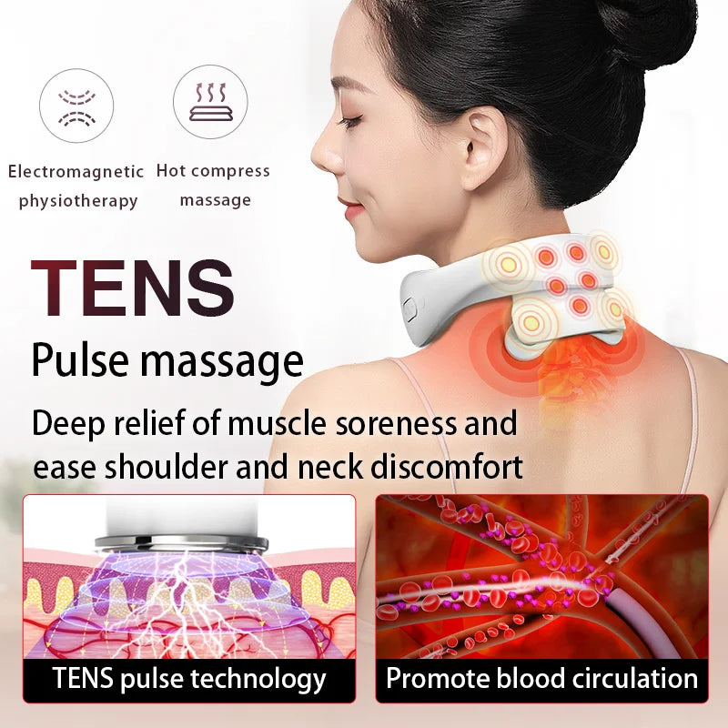 Electric Neck Massager with Heat, Cordless Shoulder Cervical Pain Relief, Portable Muscle Massage