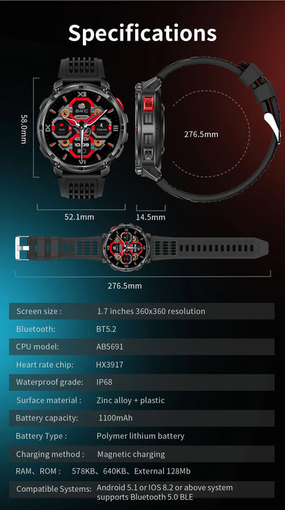 Smartwatch GPS GUHUAVMI T-Rex3 Pro 2026 — AMOLED 1,7", 1100mAh, 10 ATM, 100+ Sports, 15 Variantes