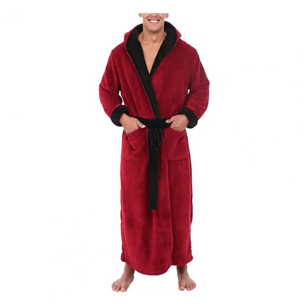 Peignoir Polaire Corail Homme — Robe de Bain Longue avec Poches, Automne-Hiver