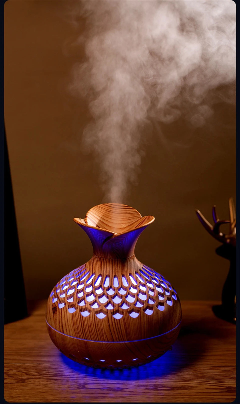 Humidificateur Design Bois 300ml — LED Multicolore, 2 Modes de Brume & USB Type-C