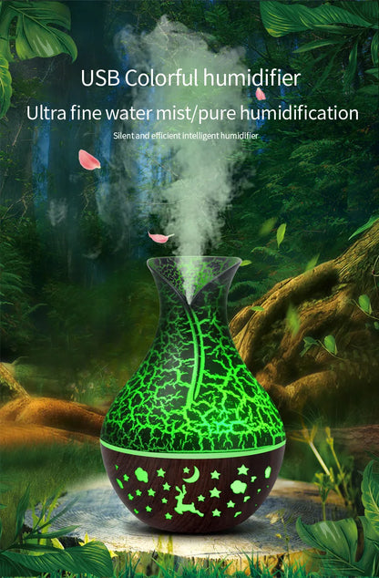 Mini Humidificateur Vase Design Bois 150ml — LED 7 Couleurs, Aromathérapie & USB 5V