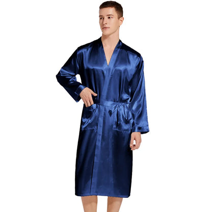 Kimono Peignoir Satin Homme — Robe de Chambre Ample Col en V