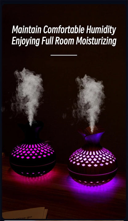 Humidificateur Design Bois 300ml — LED Multicolore, 2 Modes de Brume & USB Type-C