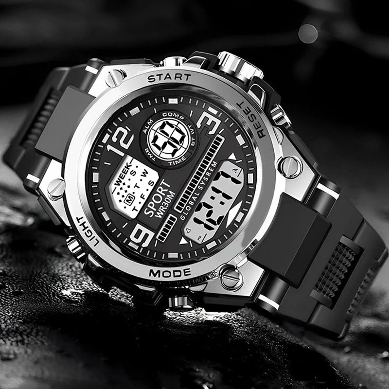 Montre Sport Digitale YIKAZE A69270 — Grand Cadran 56mm, LED, Chronomètre, Alarme, 3 ATM