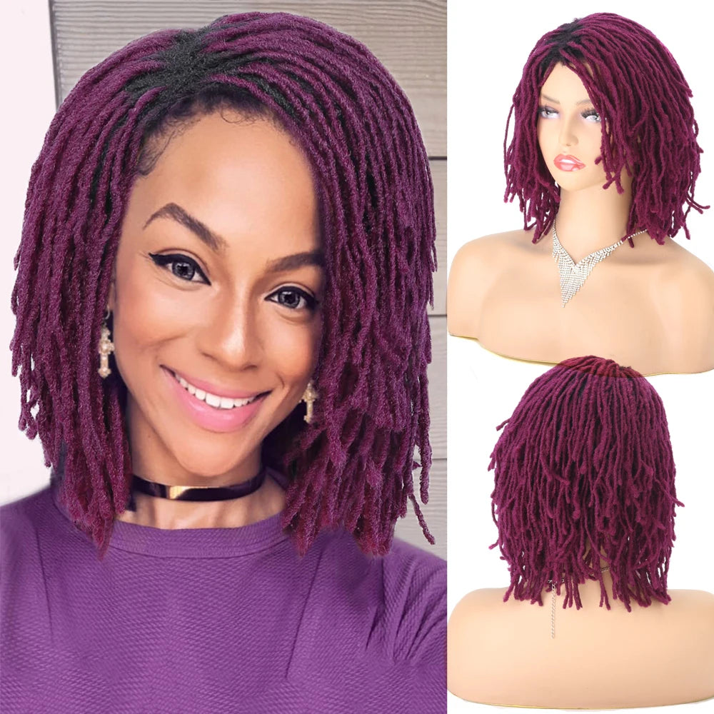 Perruque Synthétique Tressée pour Femme, Cheveux Courts, Bob, Noir, Blond, Rouge, Dreadlock, Déesse, Faux auxLocs, Bouclée, Twist, 10 Pouces