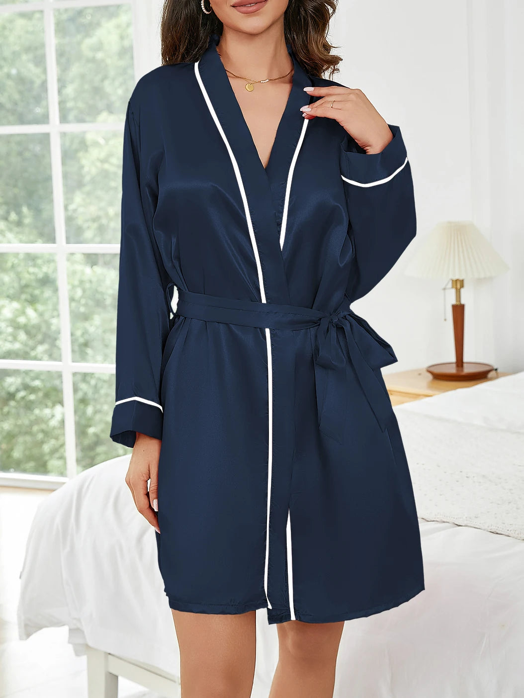 Robe de Nuit Courte Couleur Unie Femme — Peignoir Décontracté Été