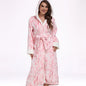 Robe Kimono Peignoir Flanelle à Capuche — Imprimé Léopard Femme