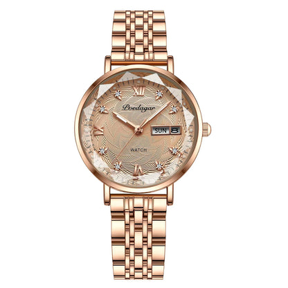 Montre Femme Quartz POEDAGAR 3012 — Acier Inoxydable, Aiguilles Lumineuses, Date & Jour, 3 ATM