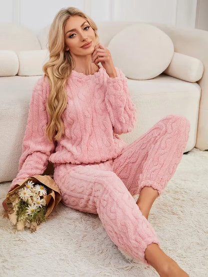 Ensemble Pyjama Flanelle Polaire Femme — Haut Col Rond & Pantalon Chaud