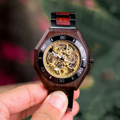 Montre Mécanique en Bois Homme BOBO BIRD — Squelette Lumineux, Étanche 3 ATM, Gravure Personnalisée, 6 Modèles | TechNova X