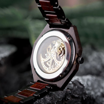 Montre Mécanique en Bois Homme BOBO BIRD — Squelette Lumineux, Étanche 3 ATM, Gravure Personnalisée, 6 Modèles | TechNova X