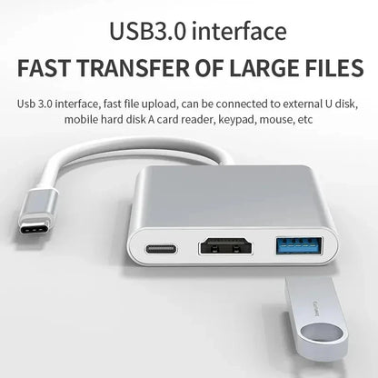 Adaptateur Hub USB-C 3 en 1 — HDMI 4K, USB 3.0 5Gbps, Charge USB-C | TechNova X