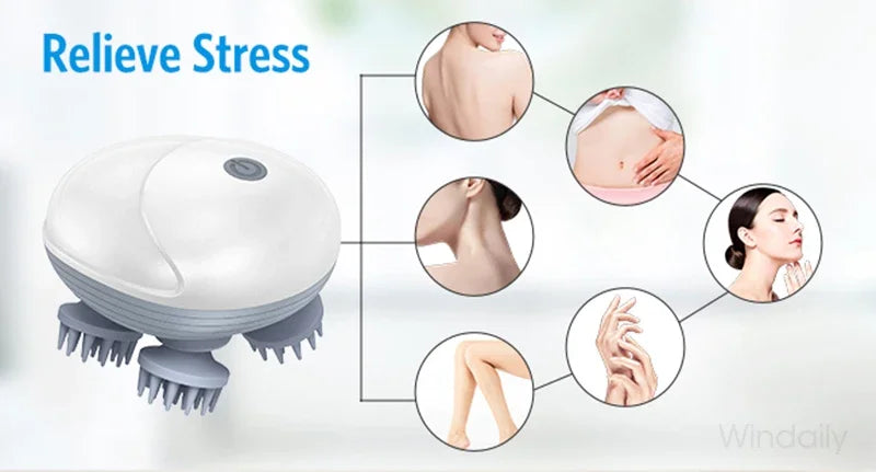 Masseur Électrique Cuir Chevelu Windaily — 4 Têtes, 3 Modes, IPX6 & Rechargeable