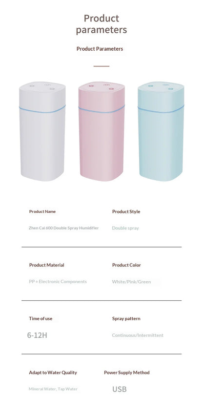 Mini Humidificateur Double Pulvérisation USB — Aromathérapie, Silencieux & Ultra-Compact