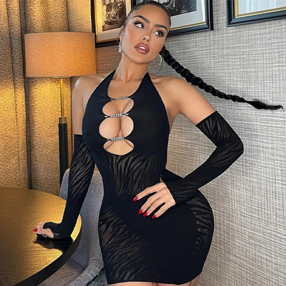 Robe courte en résille pour femmes, lingerie sexy, jupe ronde, vêtements de nuit, mini robe slim