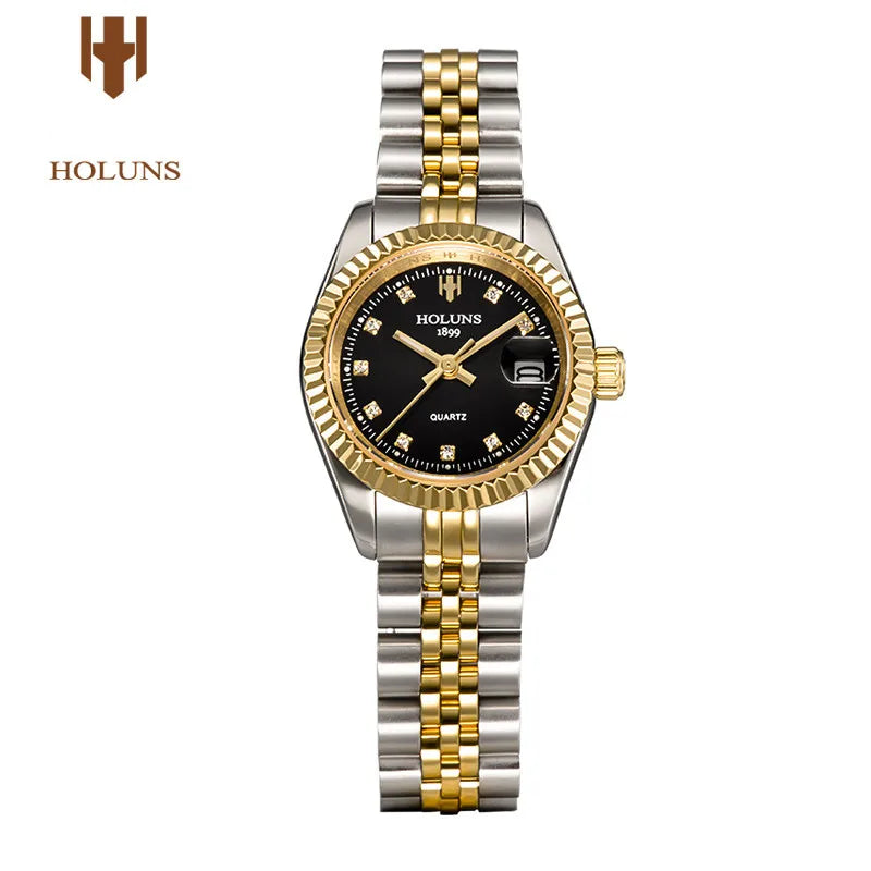Montre Femme Luxe Diamant — Quartz Acier Inoxydable, Étanche 5 ATM