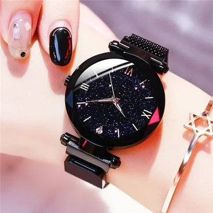 Montre Quartz Femme RUNERR — Cadran Ciel Étoilé 33 mm, Bracelet Magnétique Maille Acier Ajustable, Lumineux, 5 Coloris | TechNova X