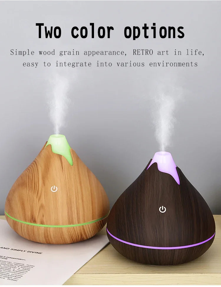 Humidificateur Diffuseur Arômes Design Bois — Ultrasonique, LED 7 Couleurs & USB 5V (200ml/350ml)