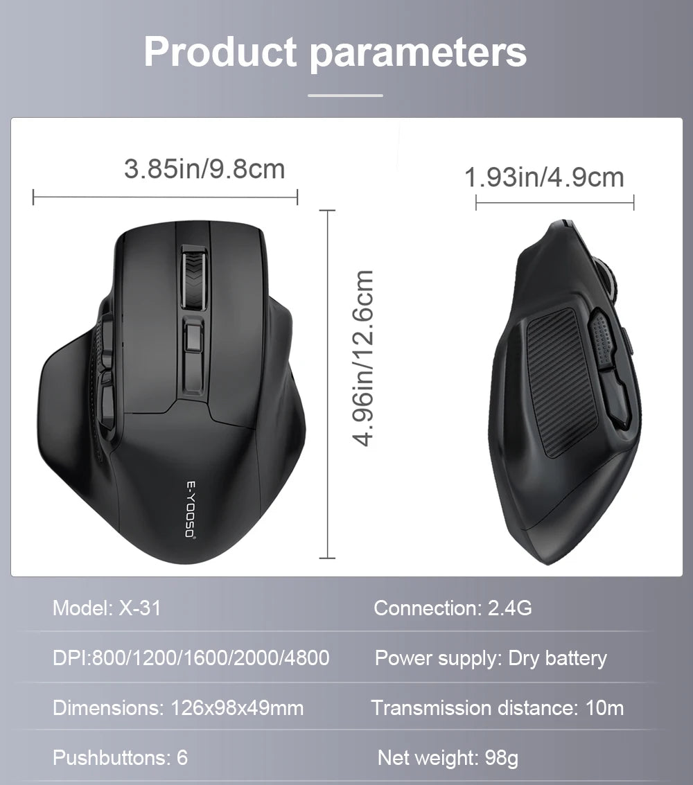 E-YOOSO X-31 USB 2.4G souris de jeu sans fil grande pour grandes mains PAW3212 4800 DPI 5 boutons pour souris gamer ordinateur portable PC